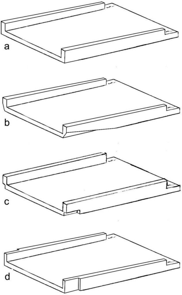 1. Tipologia delle tegole piane di età romana. Disegno di F. Mosca.
