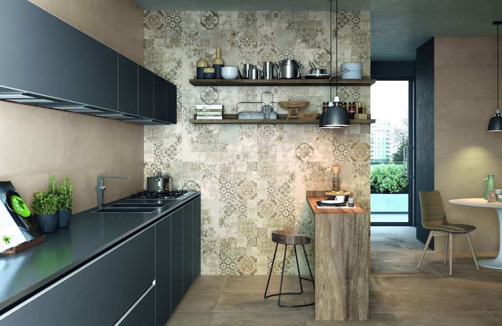 Rivestimento parietale con Terracruda Piombo rettificato 40x120(foto Ragno)