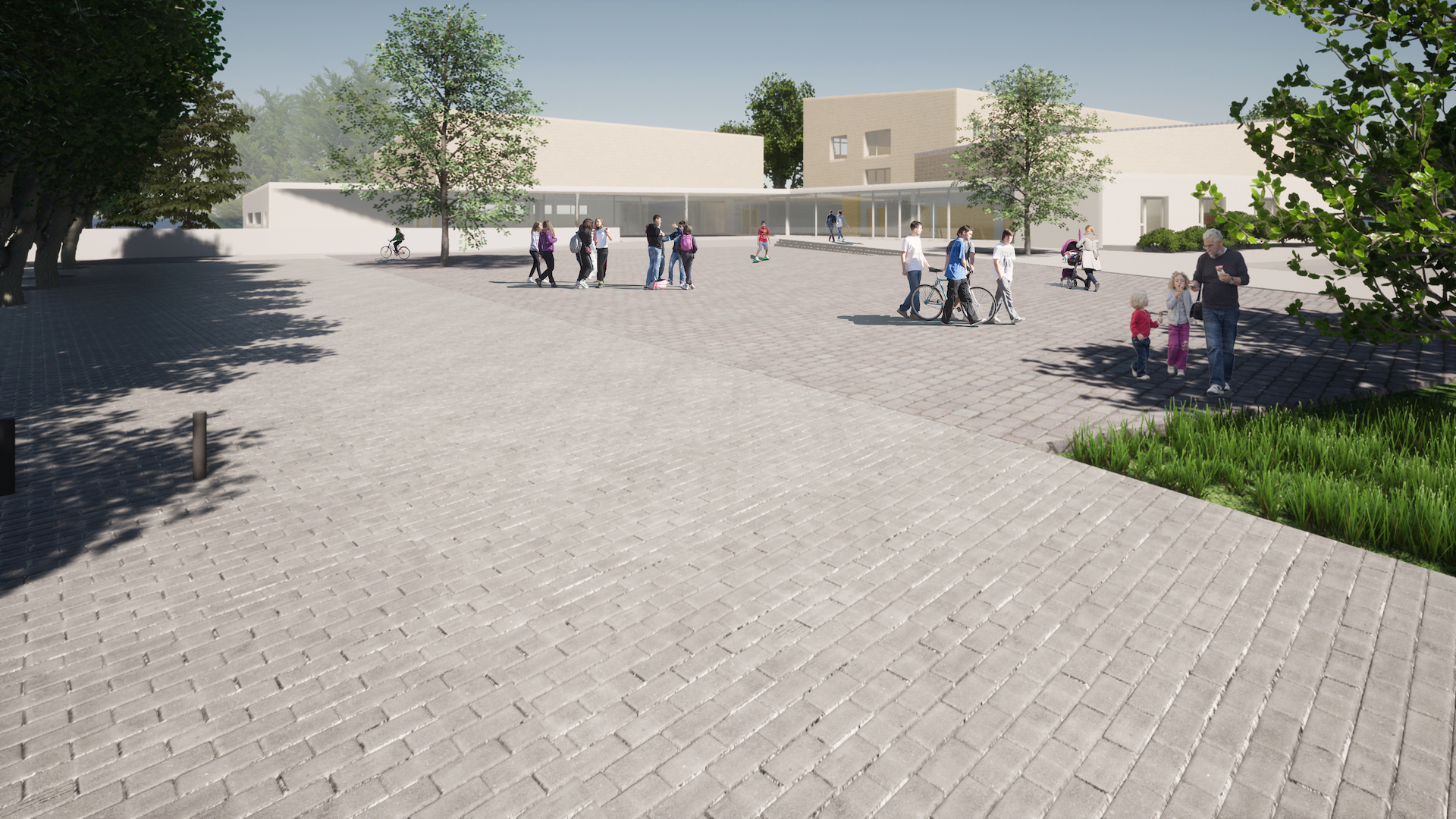 Render della futura piazza pubblica antistante l’auditorium e la palestra