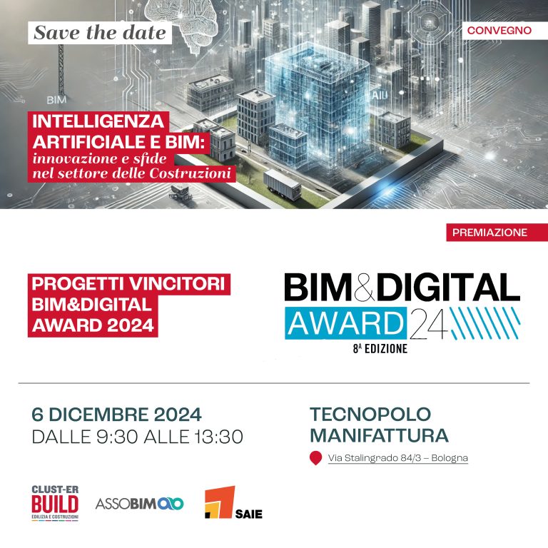 Saie partner del Convegno Bim&Digital Award: Intelligenza Artificiale e BIM. 6 dicembre, Bologna