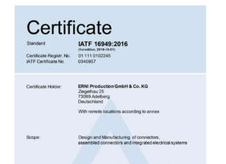 ERNI è certificata IATF, garanzia di qualità per l’industria automotive