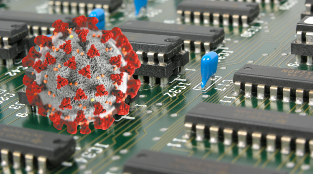Coronavirus on electronics board
