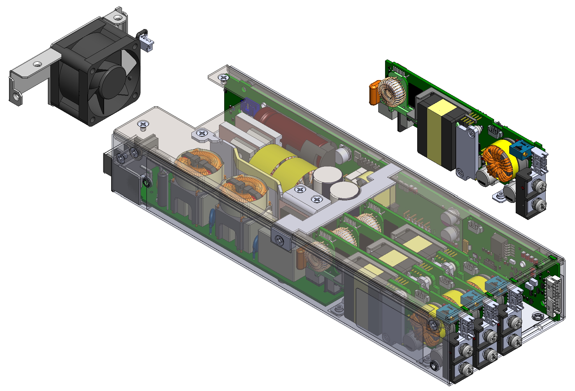 Figura 2 – Uno sguardo all'interno dell'FLXPro con FET SiC sul front-end e FET GaN sugli stadi di uscita