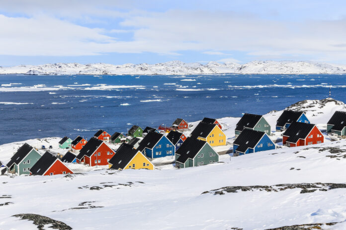 Colorful inuit houses in a suburb of arctic capital Nuuk Groenlandia Nook