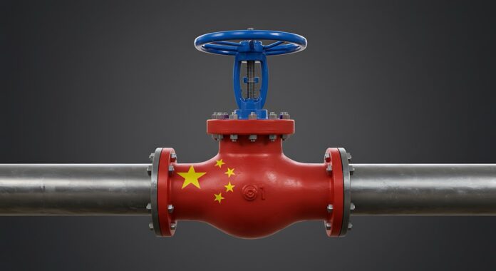 China s Energy Supply Pipeline Valve with Chinese Flag Industrial Concept