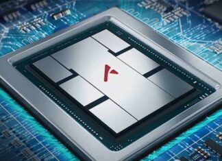 Chip Huawei Ascend per intelligenza artificiale su circuito stampato, simbolo dell'autonomia tecnologica cinese