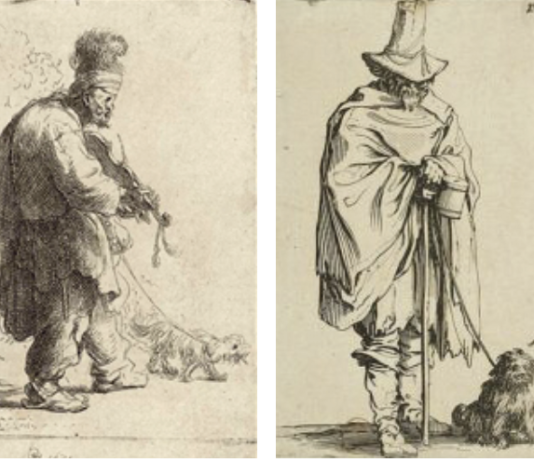 Fig. 5 Il violinista cieco, 1631, Rembrandt Van Run, National Gallery of Art, Washington, DC. Fig. 6 Il cieco e il suo cane, 1622, Jacques Callot, Collection de la Bibliothèque National de France, Parigi.