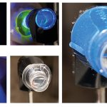 Coni monouso, anello fluorescente limbare su occhio di maiale e in gonioscopia.