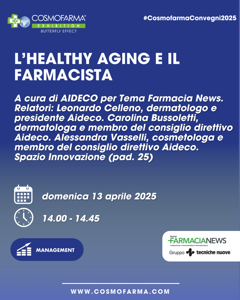 L’Healthy aging e il farmacista: a Cosmofarma un evento per guardare al futuro