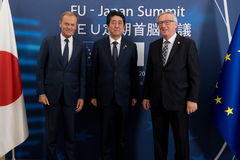 Participation of Jean-Claude Juncker, President of the EC, Donald Tusk, President of the European Council and Shinzō Abe, Japanese Prime Minister at the EU-Japan Summit