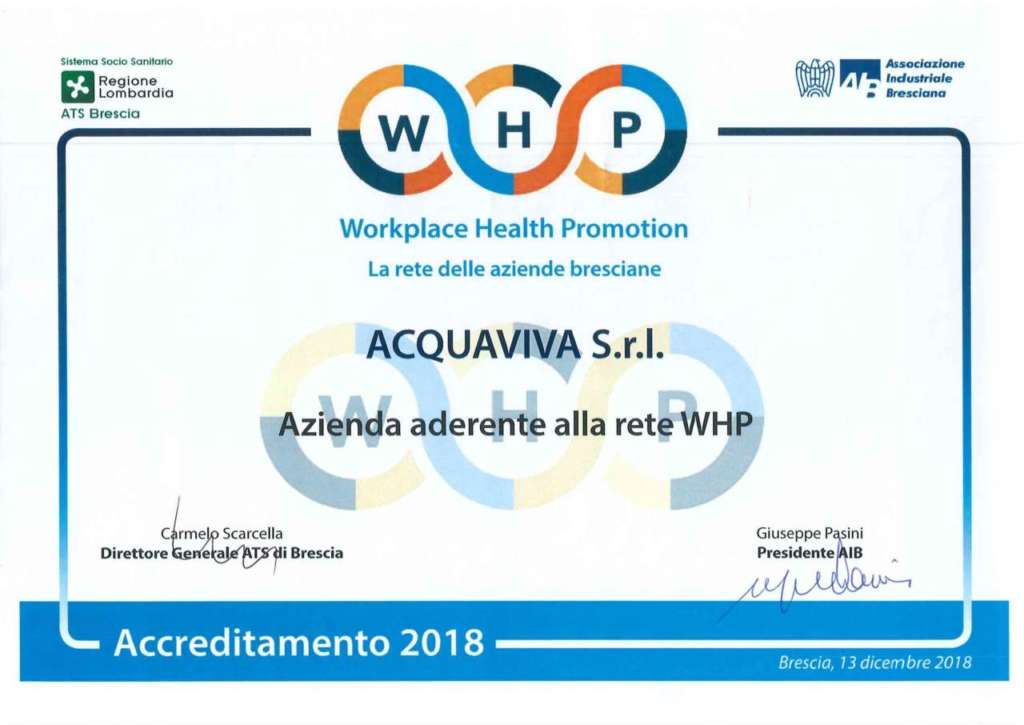 Acquaviva è entrata nella rete WHP delle imprese bresciane impegnate a migliorare la salute e il benessere nei luoghi di occupazione