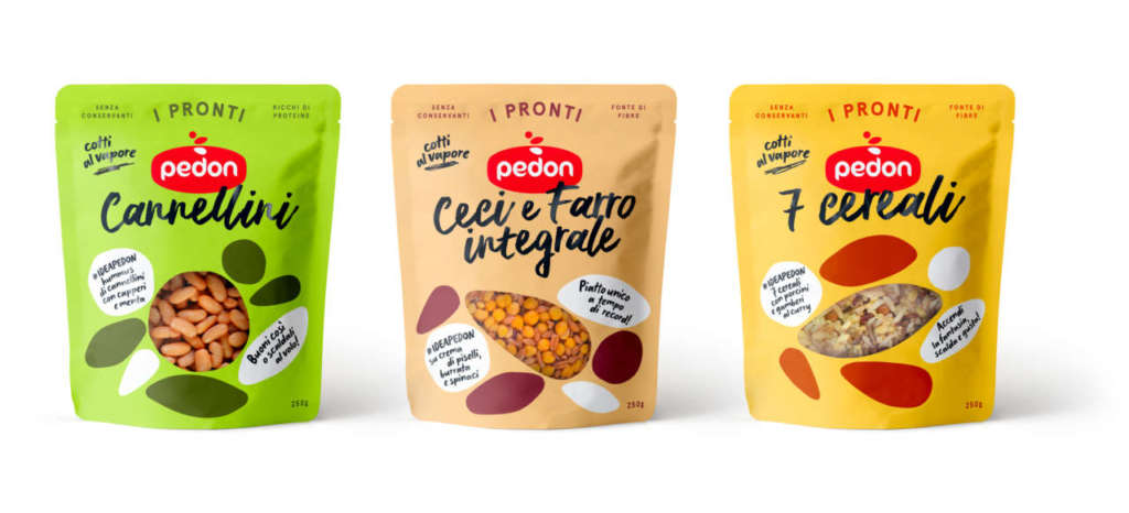 Le tre linee della gamma I Pronti di Pedon: cereali e legumi cotti al vapore che si conservano a scaffale, a temperatura ambiente