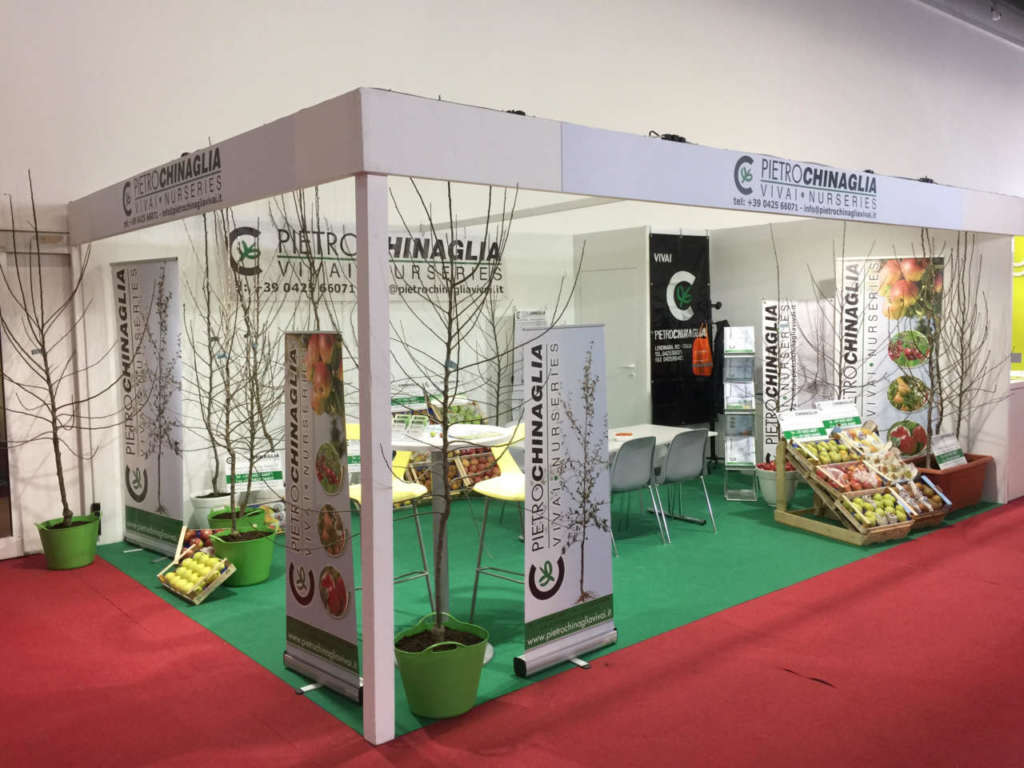 Uno stand di Pietro Chinaglia Vivai. L'azienda sarà presente per la prima volta a Fruit Attraction, la fiera ortofrutticola in programma a Madrid