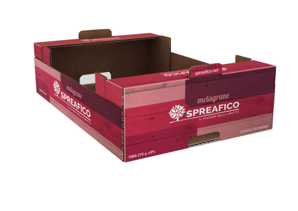 Il nuovo packaging colorato realizzato per la melagrana Spreafico made in italy
