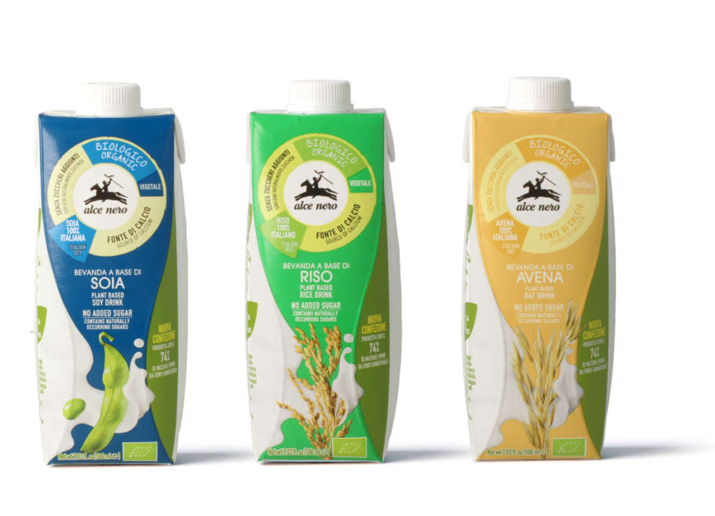 Il nuovo pack green delle bevande vegetali Alce Nero