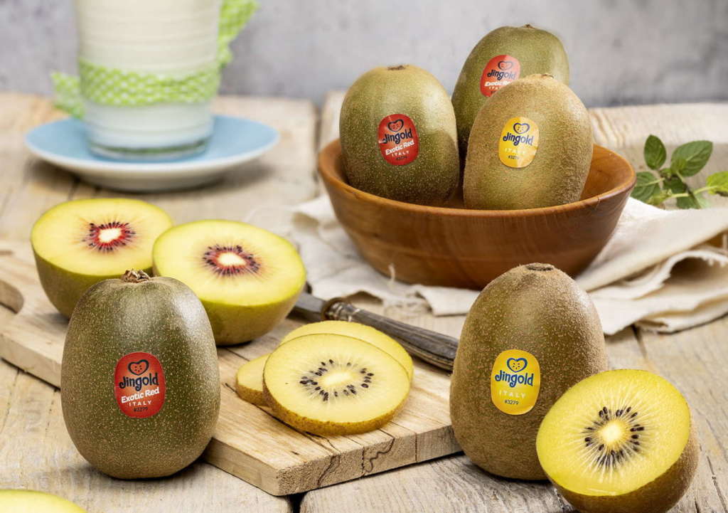 Kiwi gialli e rossi a marchio Jingold