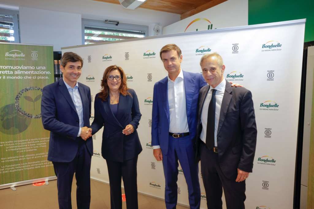 Federico Odella, ceo Bonduelle Italia, con Ettore Prandini (Coldiretti), Sonia Ricci (Unaproa) e Antonio Salvatore (Op Oasi)