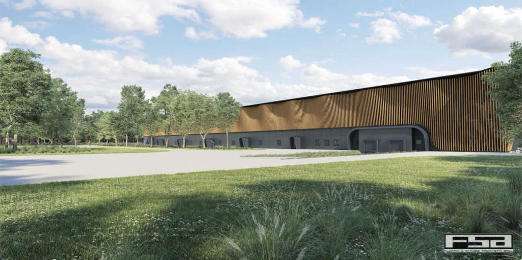 Rendering dell'impianto di Cirimido di Planet Farms, in provincia di Como