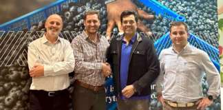 Da sinistra, i protagonisti dell'intesa: Steve McVickers (Agrovision), Eduardo Boittinell (Greenvic), John Early (Agrovision) e Daniel Portaluppi (Greenvic)