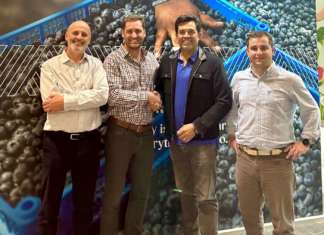 Da sinistra, i protagonisti dell'intesa: Steve McVickers (Agrovision), Eduardo Boittinell (Greenvic), John Early (Agrovision) e Daniel Portaluppi (Greenvic)