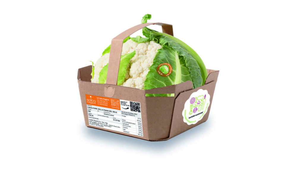 L'innovativa confezione con l'etichetta nutrizionale del Cavolfiore della Piana del Sele Igp