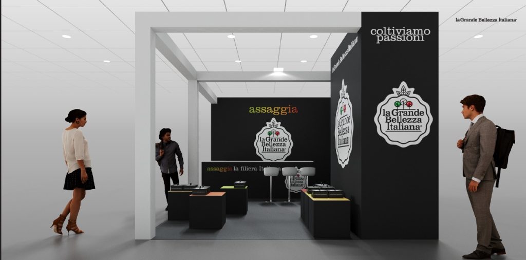 Rendering dello stand La Grande Bellezza Italiana per Marca