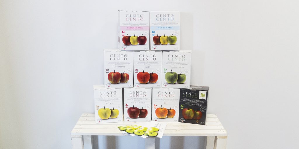 La gamma Cento per Cento di succhi di mela del Consorzio Belfiore