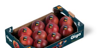 Il packaging delle mele Giga con il nuovo logo dedicato a Superman