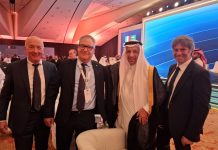 Nella foto (da sx) Paolo Gerevini, Ernesto Seppi, H.E. Khalid A. Al Falih, Minister of Investment dell’Arabia Saudita e Matteo Zoppas