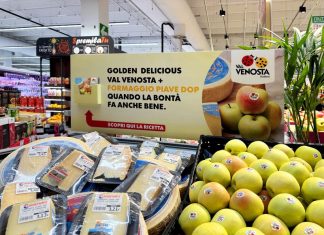 La Mela Val Venosta attiva una campagna multicanale in Veneto La mela di vip Val Venosta con il Formaggio Piave Dop nel reparto ortofrutta, un'attività di cross-selling