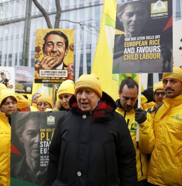 Con la Pac rafforzata si attende il via libera al Mercosur Il segretario generale Coldiretti, Vincenzo Gesmundo, durante la mobilitazione a Bruxelles, con migliaia di agricoltori contro Pac e Mercosur