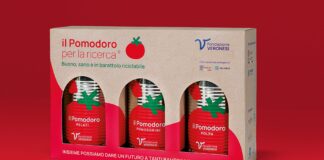 Il Pomodoro per la ricerca , confezione contenente tre barattoli di pomodoro in acciaio, disponibili nelle versioni pelati, polpa e pomodorini