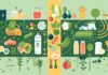 Infografica concettuale sulla digitalizzazione e il controllo qualit&agrave; ortofrutta lungo la filiera agrifood, con icone stilizzate di prodotti agricoli, logistica e monitoraggio della freschezza