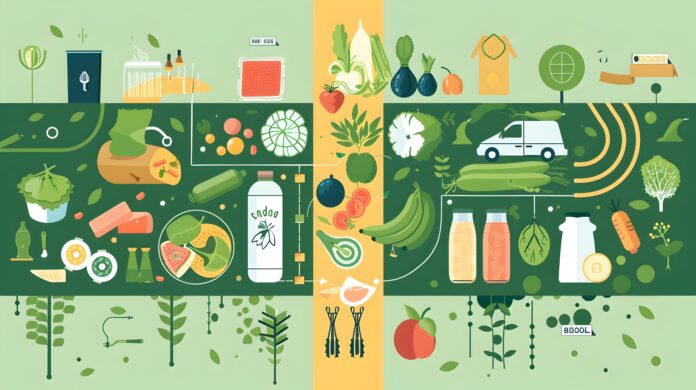 Infografica concettuale sulla digitalizzazione e il controllo qualità ortofrutta lungo la filiera agrifood, con icone stilizzate di prodotti agricoli, logistica e monitoraggio della freschezza