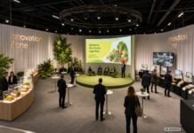 Mockup che mostra come sar&agrave; la Innovation Zone a Fruit Logistica 2027 (Foto generata dall'intelligenza artificiale)