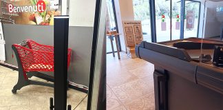 Sistemi antitaccheggio per il retail di Sensormatic con antenne RF installati su una cassa