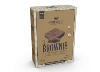 Giovanni Cova & C. lancia il Brownie con cioccolato fondente Confezione di brownie con cioccolato fondente Giovanni Cova & C., prodotto da forno premium in scatola da 6 pezzi, novità presentata a Tuttofood 2025