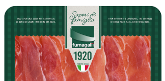 Confezione di prosciutto crudo Fumagalli “Sapori di Famiglia”, salumi in vaschetta artigianali senza conservanti, presentati a Tuttofood 2025
