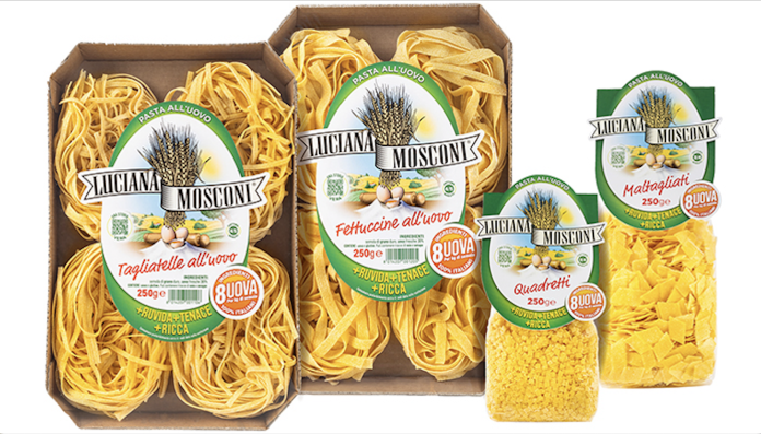 Luciana Mosconi 2025 Pasta all'uovo Luciana Mosconi formati assortiti tagliatelle, fettuccine, quadretti e maltagliati con 8 uova per kg, in confezioni da 250g