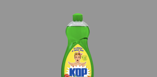 KOP detergente piatti limone concentrato 900 ml di In.Chi.Pla, flacone verde con etichetta gialla e design pop, premiato per innovazione e qualità nella GDO