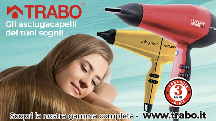 Asciugacapelli Trabo professionali made in Italy: modelli Luxury Ion e Boing con design innovativo, potenza e garanzia di 3 anni