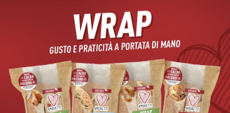 Confezioni dei Wrap Amoretti snack on the go di Corte Parma nelle varianti Vegetariano, Salmone, Plant Based e Pulled Chicken