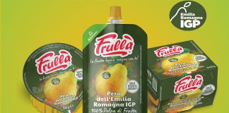 Linea Frullà Pera Emilia-Romagna IGP: vaschetta 100g, bi-pack 2x100g e doypack 100g, 100% polpa di pera IGP senza zuccheri aggiunti