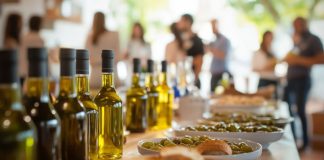 Evolio Expo 2026, degustazione di olio EVO in bottiglie e olive durante un evento fieristico B2B