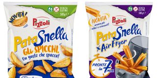 Confezioni di Pizzoli patate surgelate "Gli Spicchi!" e "Patasnella x Air Fryer", due novità senza glutine pronte in pochi minuti