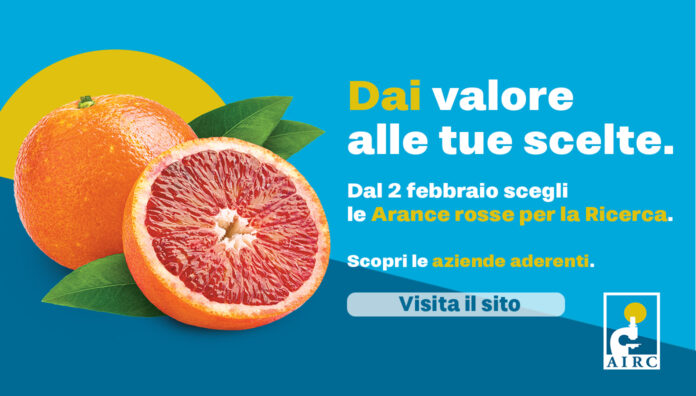 Arance rosse per la Ricerca: campagna Fondazione AIRC nei supermercati con arance rosse e messaggio di sostegno alla ricerca oncologica a partire dal 2 febbraio
