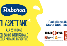 Invito grafico di Arborea a Marca 2026, Salone Internazionale della Marca del Distributore a Bologna, con i dettagli su padiglione e stand.
