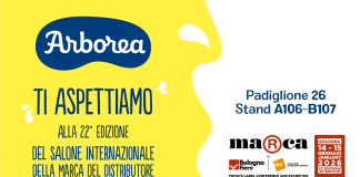 Invito grafico di Arborea a Marca 2026, Salone Internazionale della Marca del Distributore a Bologna, con i dettagli su padiglione e stand.