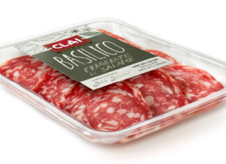 Confezione di affettati Fragranze di Salame CLAI al Basilico in vaschetta da libero servizio