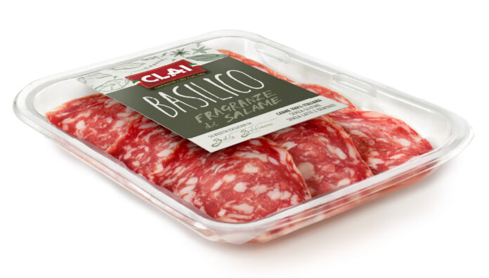 Confezione di affettati Fragranze di Salame CLAI al Basilico in vaschetta da libero servizio